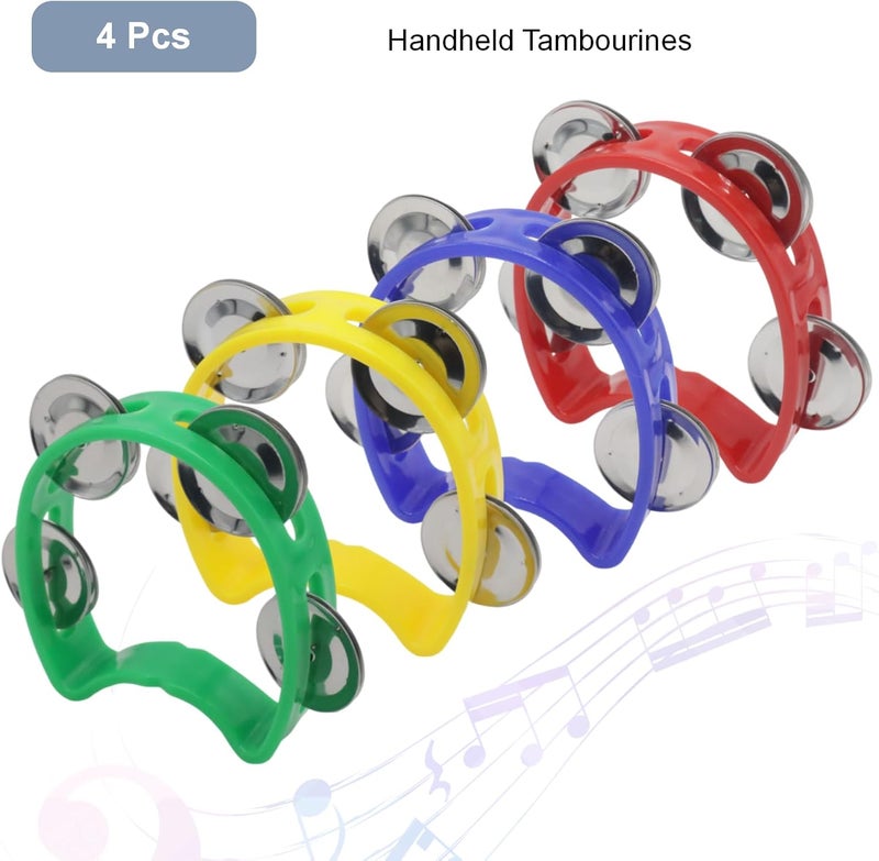 CashBeat 4-Pack Handheld Tambourines with 4 Jingle Bells Each, Mini Plastic Half-Moon Percussion Instruments for Adults, School Music Class, Band and Party - Image 3